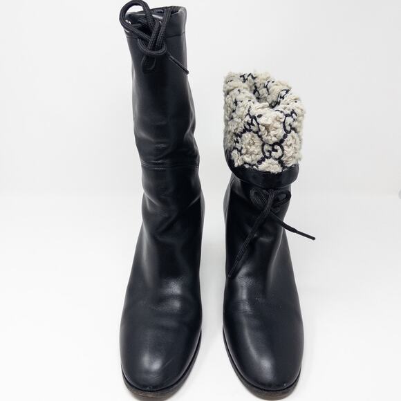 Gucci Shearling Effect Black Leather Pull on Boots 40 EU - Picture 3 of 7